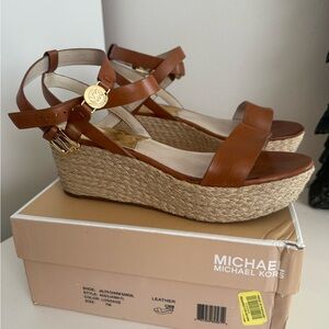 Michael Kors Jalita charm Tan Leather Wedge Sandals